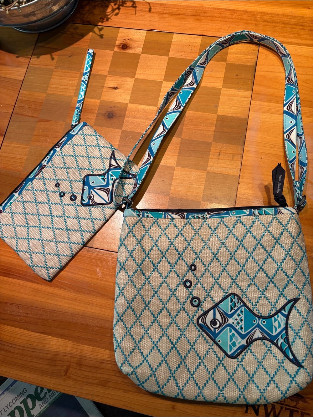Vera Bradley Fish Pattern Woven Shoulder Bag with Wristlet